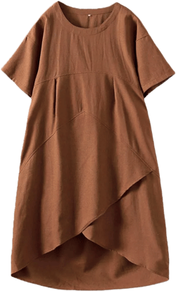 Tebreux Women's Linen Midi Dress Oversized Short Sleeve Sundress Baggy Tunic Dresses with Pockets Medium Orange