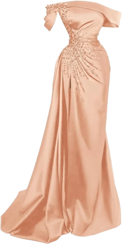 Tsbridal Mermaid Beads Prom Dress for Women with Slit Satin Long Off The Shoulder Formal Evening Party Gown Peach 2
