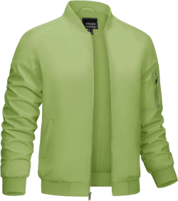 CRYSULLY Men's Bomber Jacket Lightweight Spring Fall Casual Windbreaker Full Zip Outwear Coat Large Olive Green