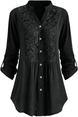 LFEOOST Flower Lace Tops for Women Casual Summer Long Sleeve Button V Neck Shirts Plus Size Loose T-Shirt Blouses