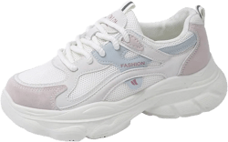YAXE Women's Chunky Platform Walking Sneakers Mesh Breathable Non Slip Casual Fashion Shoes 8.5 White