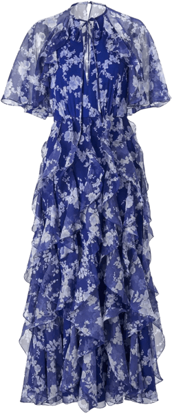 floral-print ruffled silk dress 