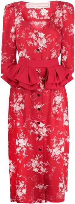 floral-print ruffled midi dress