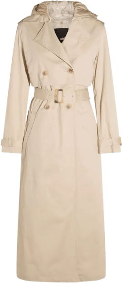 hooded belted trench coat