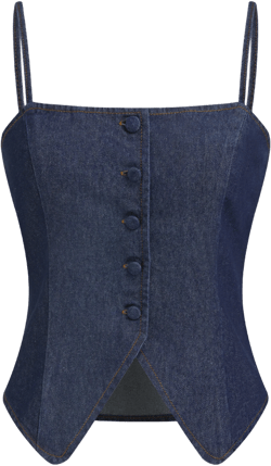 Denim Square Neck Button Through Split Cami Top
