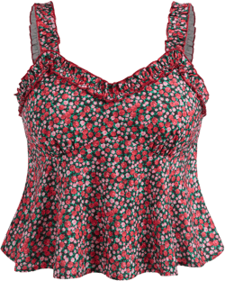 Floral Lettuce Trim Ruffle Tank Top Curve & Plus