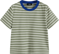 Cotton-blend Round Neck Striped Contrasting Binding Short Sleeve Tee