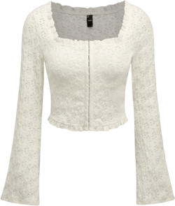 Lace Square Neck Floral Long Sleeve Top