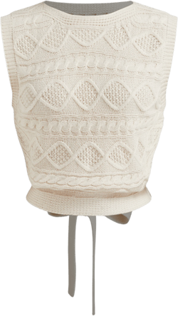 Cable Knit Bowknot Tie Back Oversized Vest