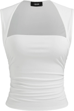 Square Neck Solid Ruched Tank Top
