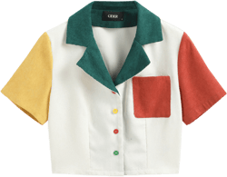 Patchwork Collar Short Sleeve Crop Blouse