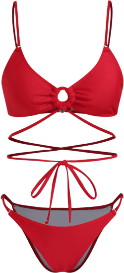 V-neck Knotted Cut Out Bracelet Cheeky Bikini Set