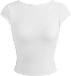 Seamless Round Neckline Solid Backless Crop Short Sleeve Top