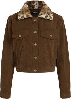 Corduroy Collar Leopard Oversized Shearling Jacket