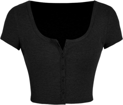 Solid Square Neck Button Up Crop Top