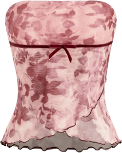 Mesh Floral Contrasting Binding Bowknot Tube Top