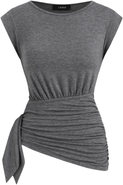Round Neckline Ruched Asymmetrical Hem Tank Top