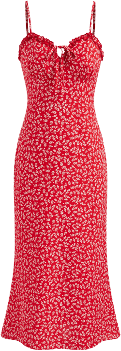 V-neck Floral Ditsy Lettuce Trim Knotted Midi Dress