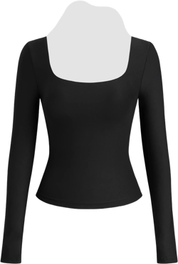 Second Skin Double Layered Square Neck Solid Long Sleeve Tee