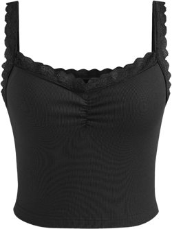 Recycled Fabric Solid Lace Trim Crop Tank Top