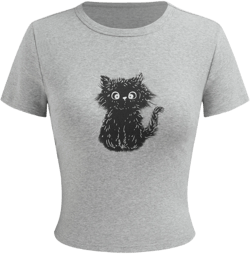 Cotton-blend Round Neckline Cat Short Sleeve Tee