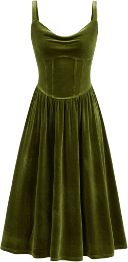 Velvet Cowl Neck Ruffle Cami Midi Dress
