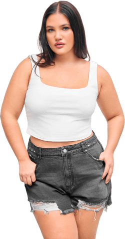 CIDERCONTOUR Double Layered Square Neck Solid Crop Tank Top Curve & Plus
