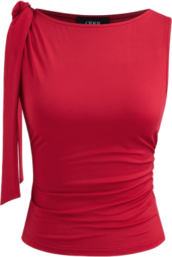 Boat Neckline Solid Knotted Ruched Tank Top