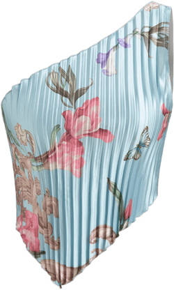 Satin Asymmetrical Neck Floral Pleated Tank Top