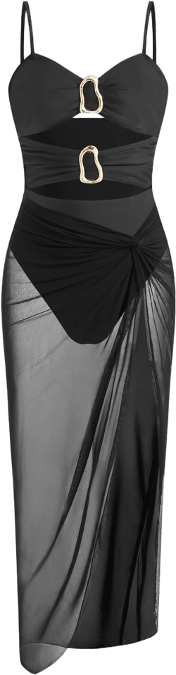 Shaping Sweetheart Cut Out O-ring One Piece Swimsuit With Sarong