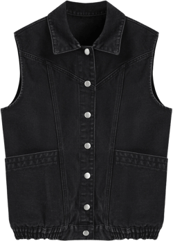 Denim Collar Solid Oversized Jacket Vest