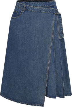 Denim Mid Waist Asymmetrical Pleated Maxi Skirt Curve & Plus