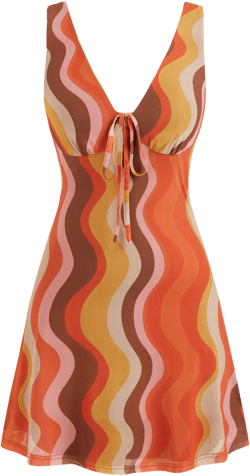 Mesh V-neck Abstract Wave Knotted Mini Dress