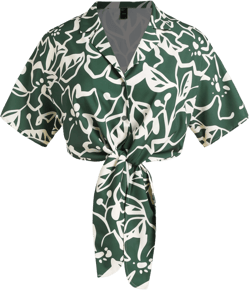 Floral Geometric Tie Front Short Sleeve Blouse Curve & Plus