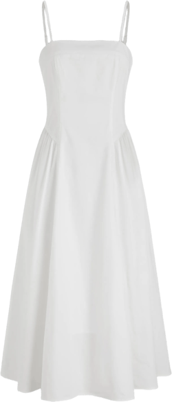 Woven Square Neck Solid Ruffle Hem Midi Dress