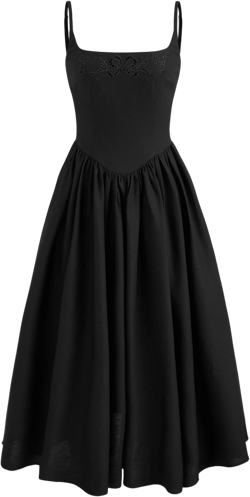 Cotton Linen Scoop Neckline Broderie Anglaise Ruffle Maxi Dress