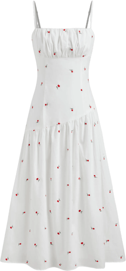 Cotton Cherry Embroidery Ruffle Cami Maxi Dress