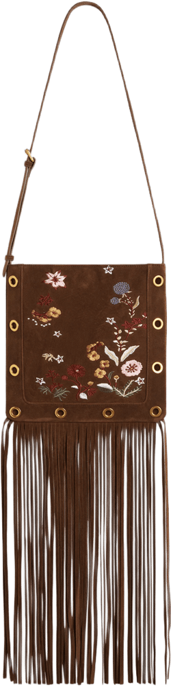 FLORAL EMBROIDERY  FRINGE SUEDE CROSSBODY BAG