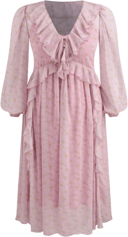 Chiffon V-neck Floral Ruffle Hem Knotted Maxi Dress With Solid Cami Maxi Dress Curve & Plus