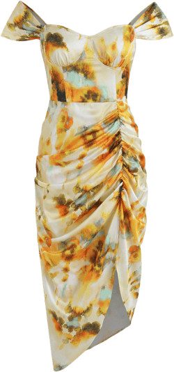 Illusion Tie Dye Ruched Midi Dress