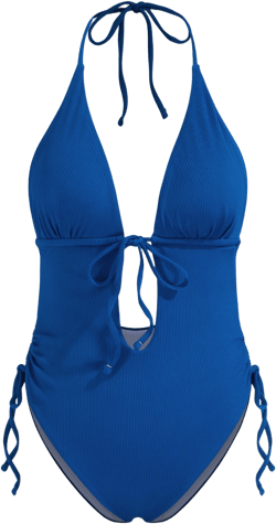 V-neck Solid Drawstring Knotted Shaping One Piece Swimsuit