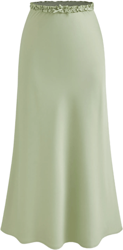 Mid Rise Solid Lettuce Trim Split Maxi Skirt 