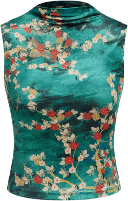 Velvet Stand Collar Floral Tank Top
