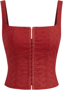 Broderie Anglaise 100% Cotton Square Neck Solid Crop Tank Top