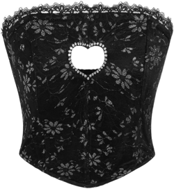 Mesh Floral Heart Cut Out Rhinestone Crop Tube Top