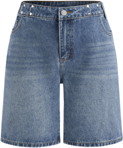Denim High Rise Solid Wide Leg Shorts