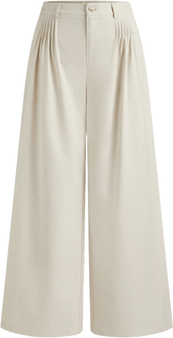 Linen-blend Mid Rise Solid Pleated Wide Leg Trousers