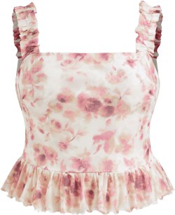 Mesh Square Neck Floral Crop Tank Top Curve & Plus