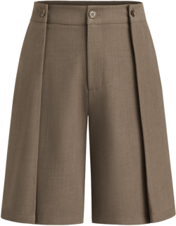 Mid Rise Button Detail Pleated Bermuda Shorts
