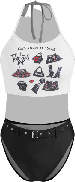 Let's Start A Band Graphic Halter Tankini Swimsuit With Belt